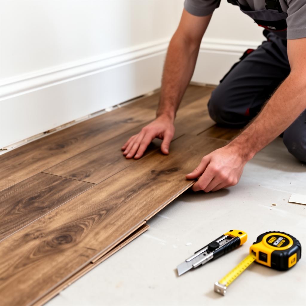 Professional LVT flooring installation in progress