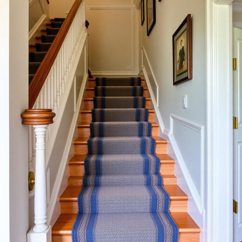 Bespoke stair runner on a polished staircase